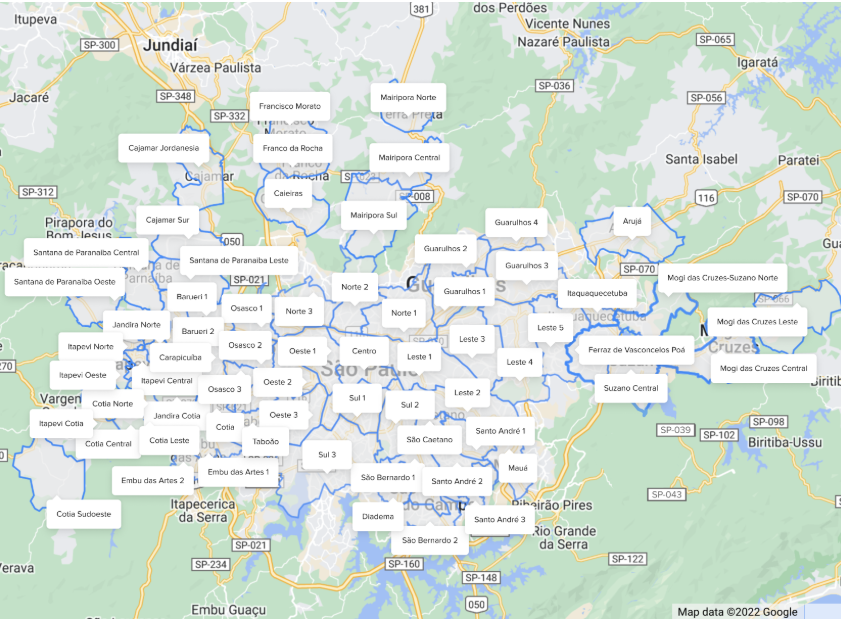 Mapa oficial de cobertura Mercado Livre Flex em São Paulo e Grande SP atendido pela SOS Envios Express